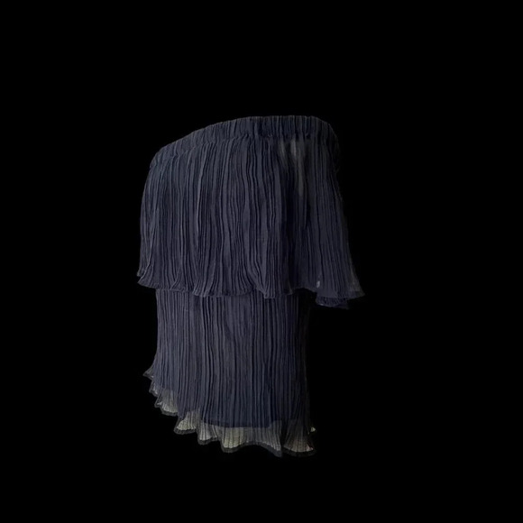 Express || Y2K Chiffon Tiered Off Shoulder Ruffle Blouse Navy Women’s Medium - Picture 3 of 4